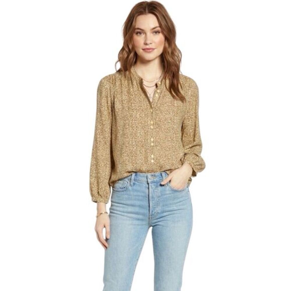 Hinge Blouse Prairie Button Down Shirt Yellow Floral Long Sleeve Sz 1 Sz Small